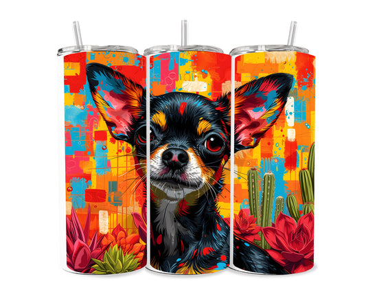 Black Chihuahua Dog Pet 20oz Tumbler Wrap, Colorful and Customizable, Museum Quality Art Wraps-WW