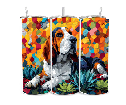 Basset Hound Dog Pet 20oz Tumbler Wrap, Colorful and Customizable, Museum Quality Art-AE