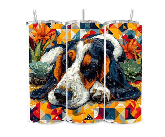 Basset Hound Dog Pet 20oz Tumbler Wrap, Colorful and Customizable, Museum Quality Art-YV