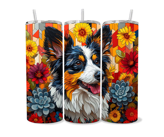 Australian Shepherd Dog Pet 20oz Tumbler Wrap, Colorful and Customizable, Aussie Shepard Museum Quality Art-YK