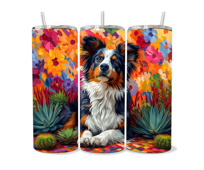 Australian Shepherd Dog Pet 20oz Tumbler Wrap, Colorful and Customizable, Aussie Shepard Museum Quality Art-DY