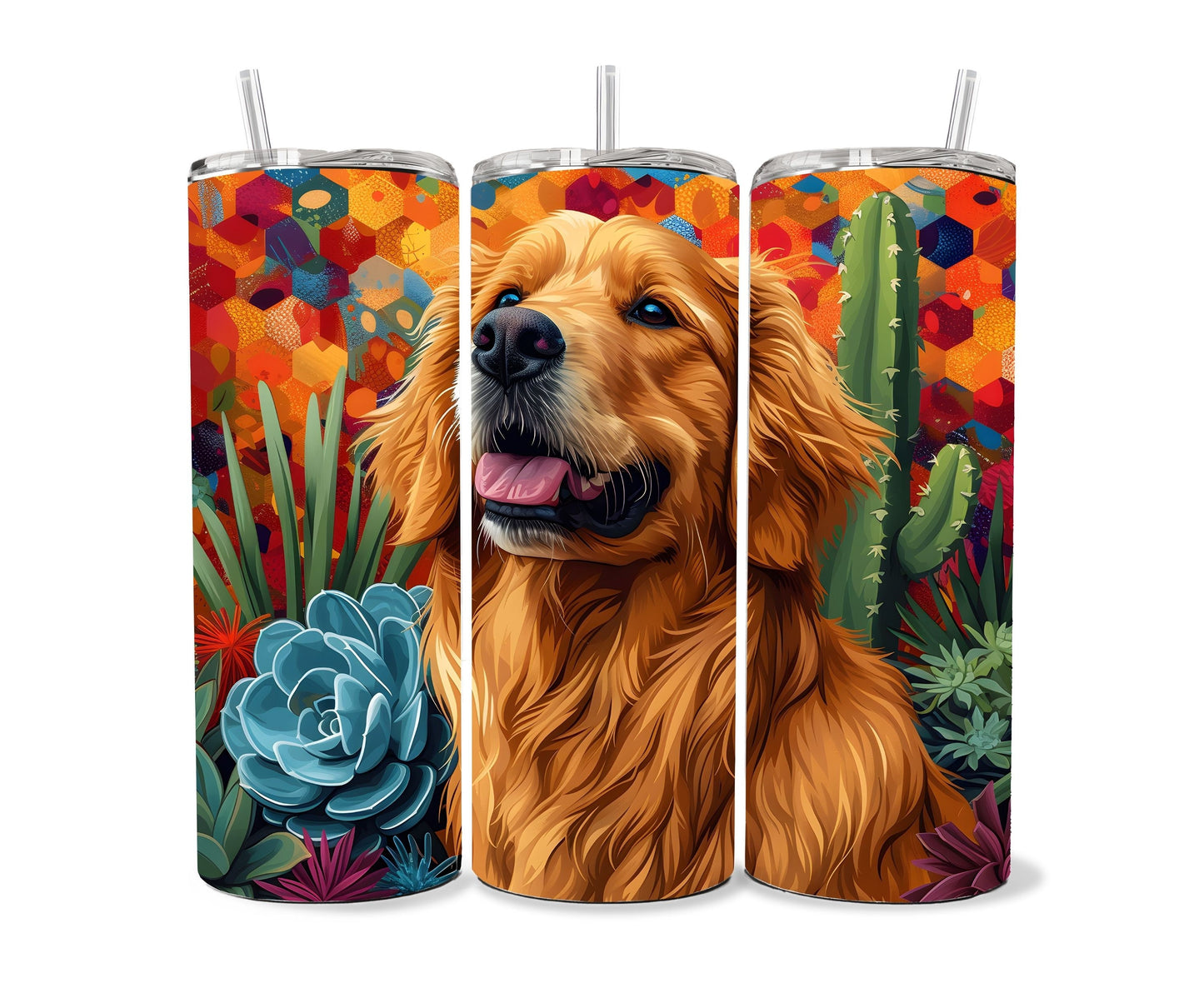 Golden Retriever Dog Pet 20oz Tumbler Wrap, Colorful and Customizable, Golden Retriever Museum Quality Art Cup Wrap-QN