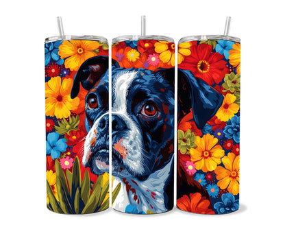 Boxer Dog Pet 20oz Tumbler Wrap, Colorful and Customizable, Black Boxer with White Museum Quality Art Cup Wraps-FP