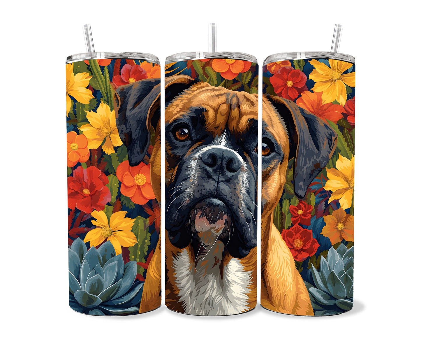 Boxer Dog Pet 20oz Tumbler Wrap, Colorful and Customizable, Brown Boxer with White Museum Quality Art Cup Wraps-BL