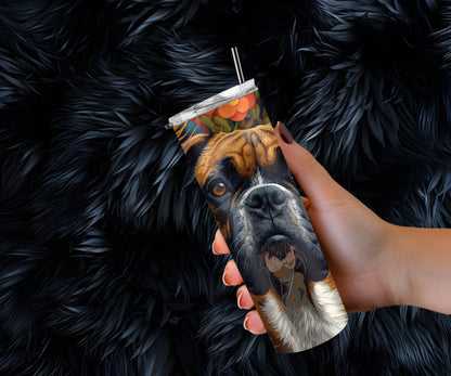 Boxer Dog Pet 20oz Tumbler Wrap, Colorful and Customizable, Brown Boxer with White Museum Quality Art Cup Wraps-BL