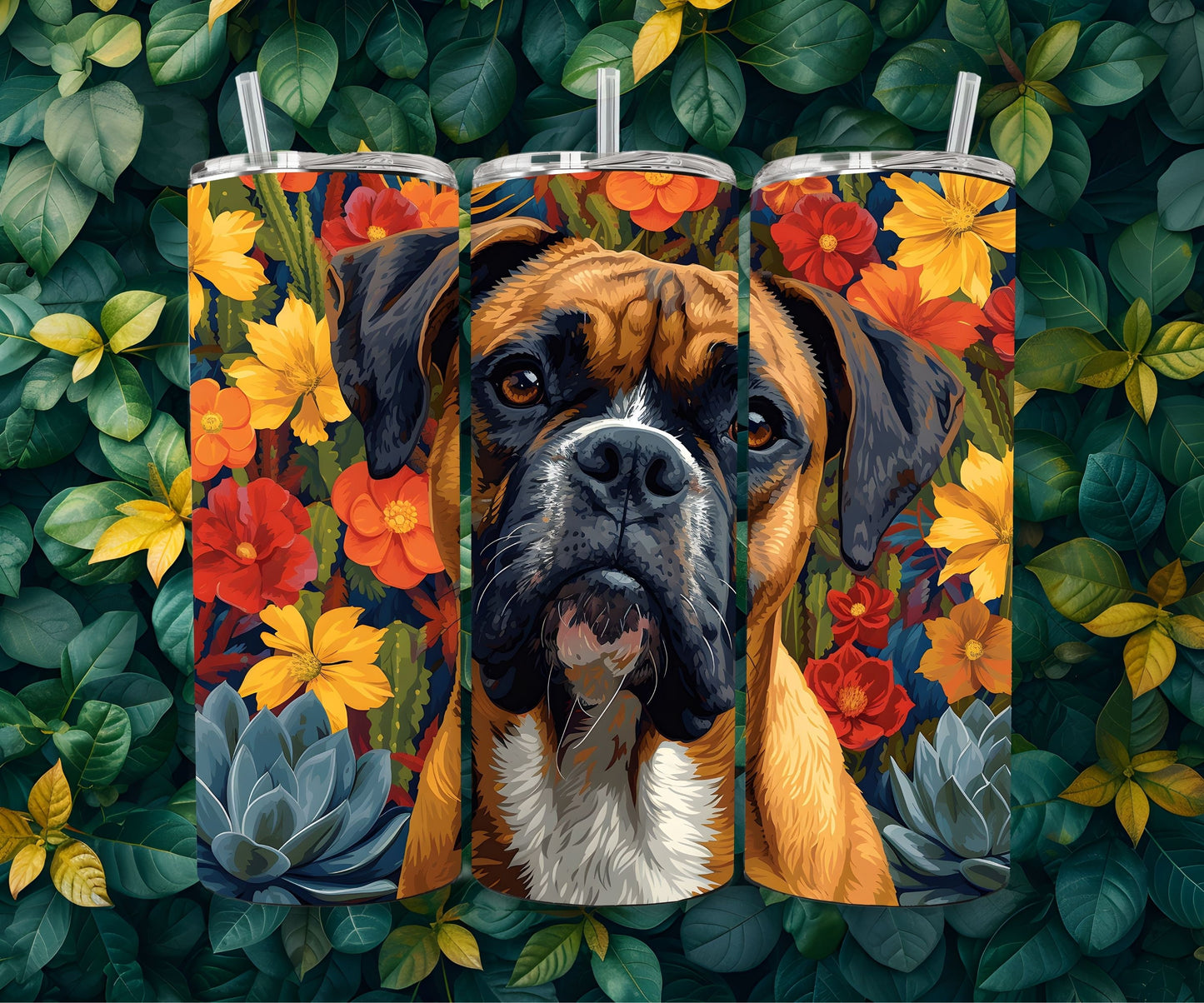 Boxer Dog Pet 20oz Tumbler Wrap, Colorful and Customizable, Brown Boxer with White Museum Quality Art Cup Wraps-BL