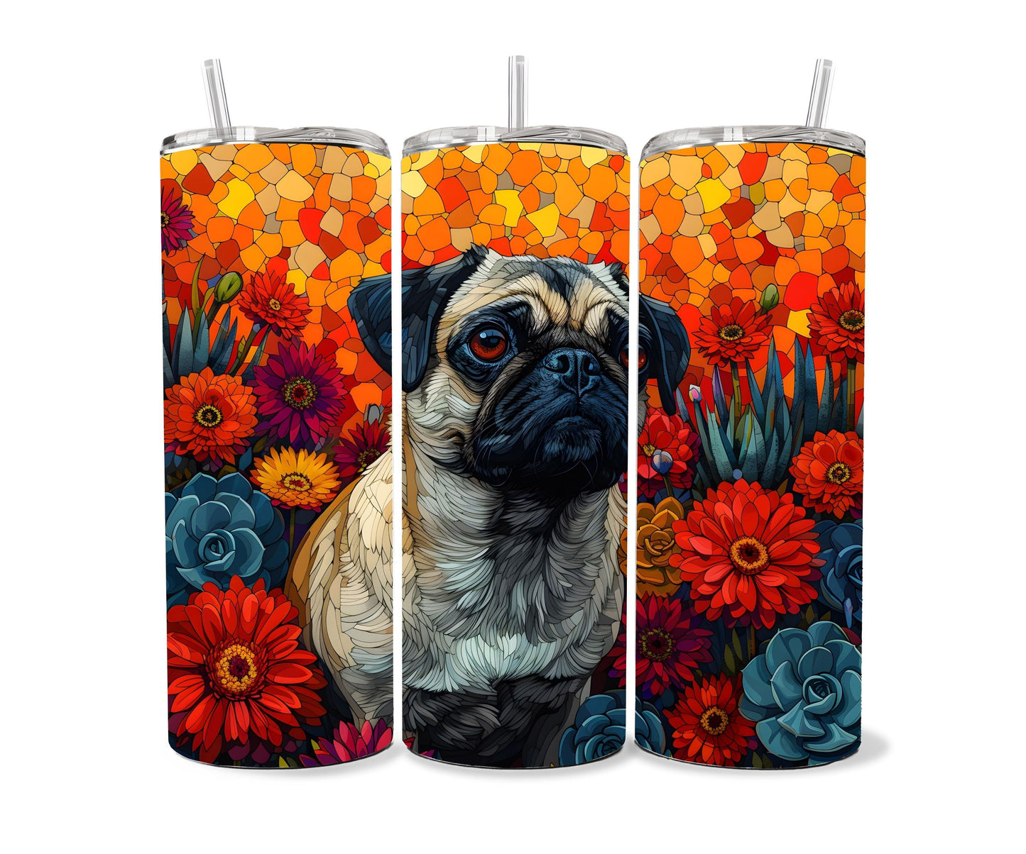 Pugs Dog Pet 20oz Tumbler Wrap, Colorful and Customizable, Pug Museum Quality Art Cup Wraps-GP