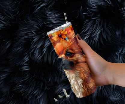 Pomeranian Tumbler Wrap 20oz Skinny Tumbler , Colorful Museum Quality Pomeranian Art Tumbler Wraps-GB