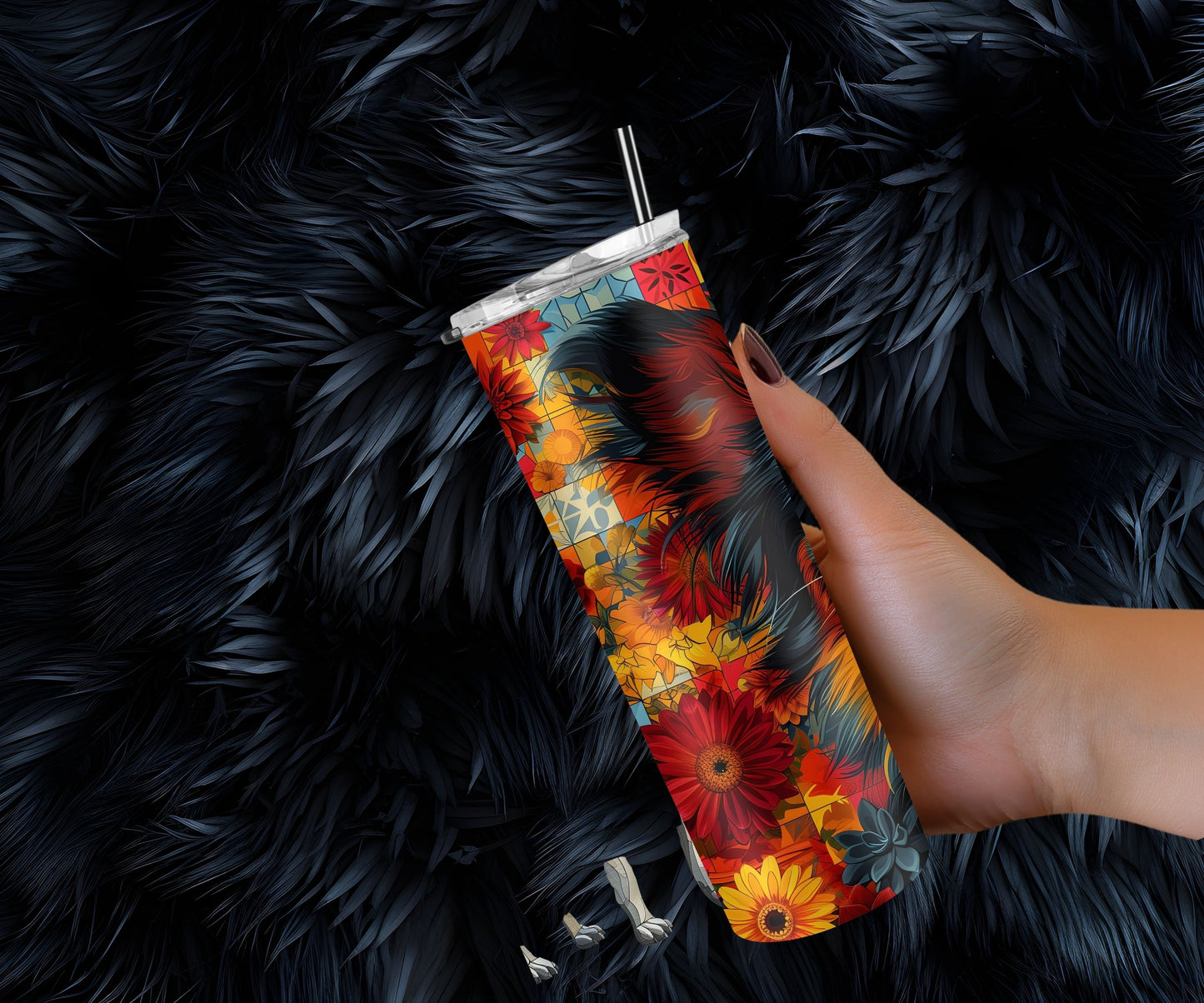 Black Pomeranian Tumbler Wrap 20oz Skinny Tumbler , Colorful Museum Quality Black Pomeranian Art Tumbler Wraps-ZO