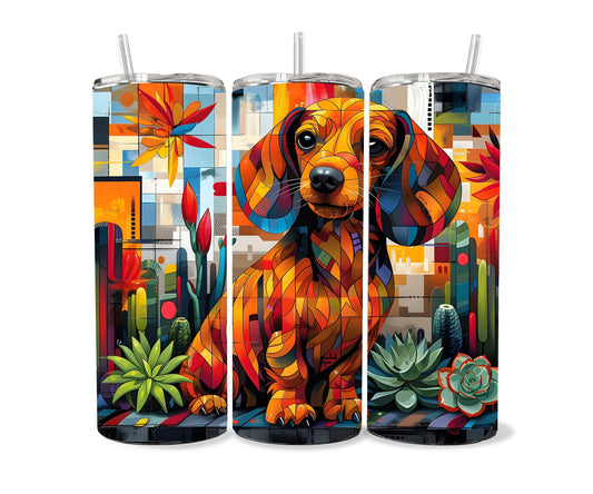 Dachshund Tumbler Wrap 20oz Skinny Tumbler , Colorful Museum Quality Dachshund Art Tumbler Wraps-AM