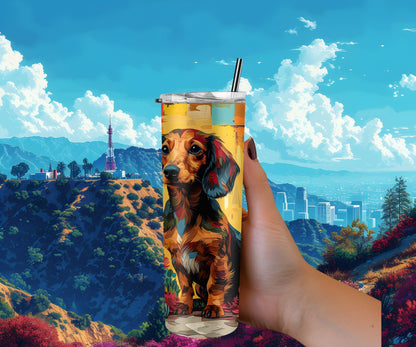 Dachshund Tumbler Wrap 20oz Skinny Tumbler , Colorful Museum Quality Dachshund Art Tumbler Wraps-FB