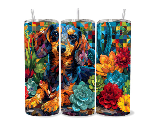 Black Dachshund Tumbler Wrap 20oz Skinny Tumbler , Colorful Museum Quality Black & Tan Brown Dachshund Art Tumbler Wraps-PH