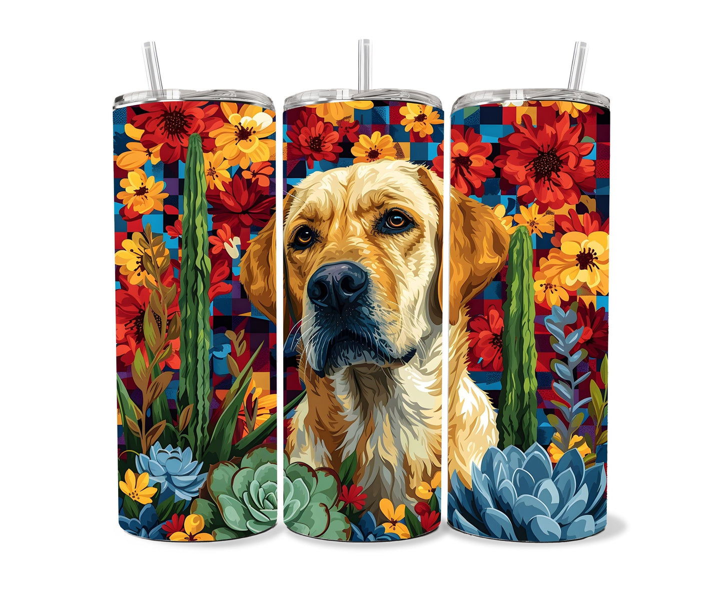 Labrador Retriever Tumbler Wrap 20oz Skinny Tumbler , Colorful Museum Quality Yellow Lab Art Tumbler Wraps-BV