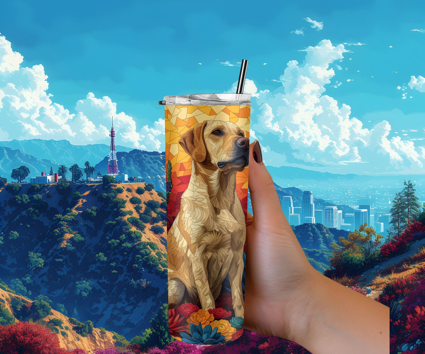 Labrador Retriever Tumbler Wrap 20oz Skinny Tumbler , Colorful Museum Quality Yellow Lab Art Tumbler Wraps-BU