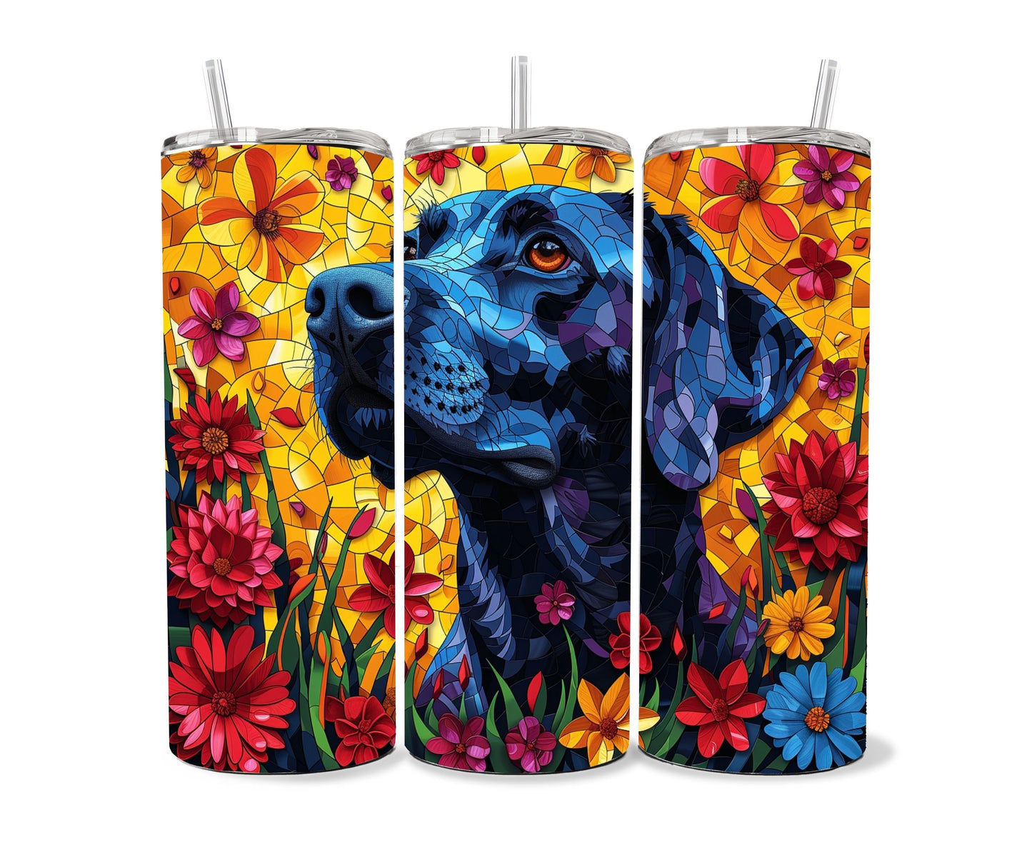 Black Labrador Retriever Tumbler Wrap 20oz Skinny Tumbler , Colorful Museum Quality Black Lab Art Tumbler Wraps-SK