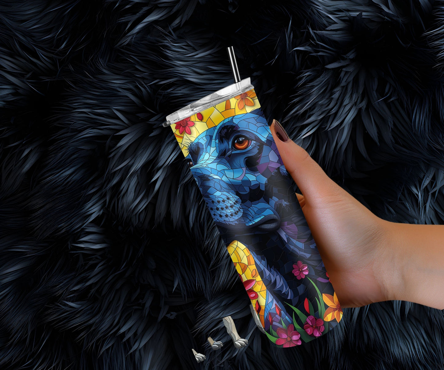 Black Labrador Retriever Tumbler Wrap 20oz Skinny Tumbler , Colorful Museum Quality Black Lab Art Tumbler Wraps-SK