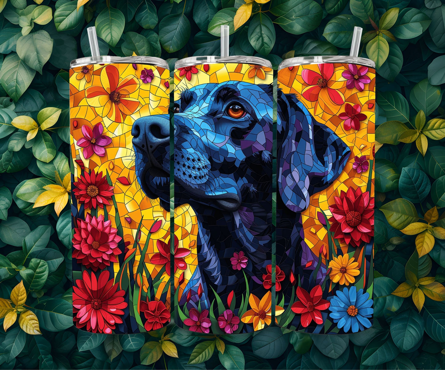 Black Labrador Retriever Tumbler Wrap 20oz Skinny Tumbler , Colorful Museum Quality Black Lab Art Tumbler Wraps-SK