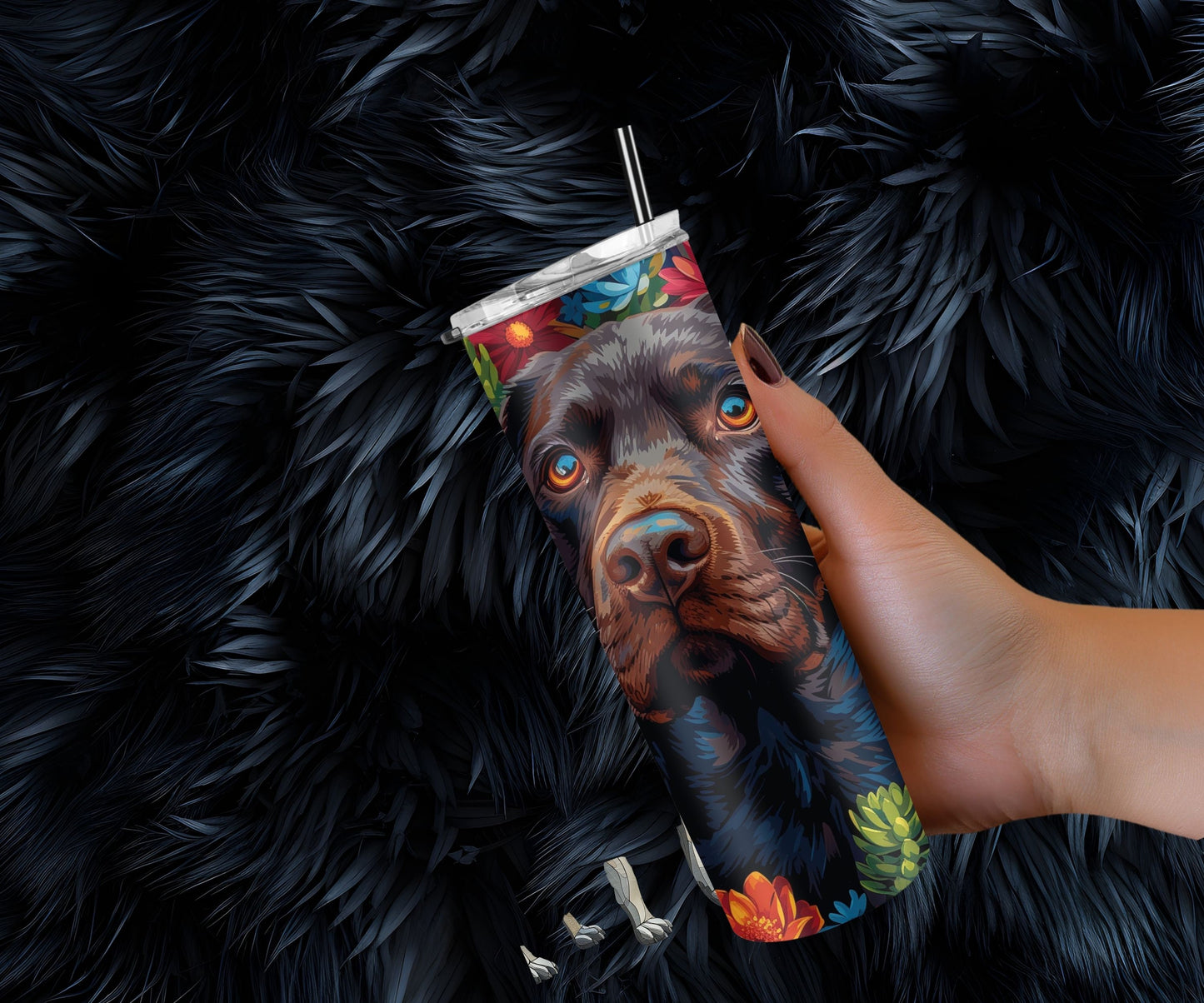 Chocolate Labrador Retriever Tumbler Wrap 20oz Skinny Tumbler , Colorful Museum Quality Chocolate Lab Art Tumbler Wraps-HO