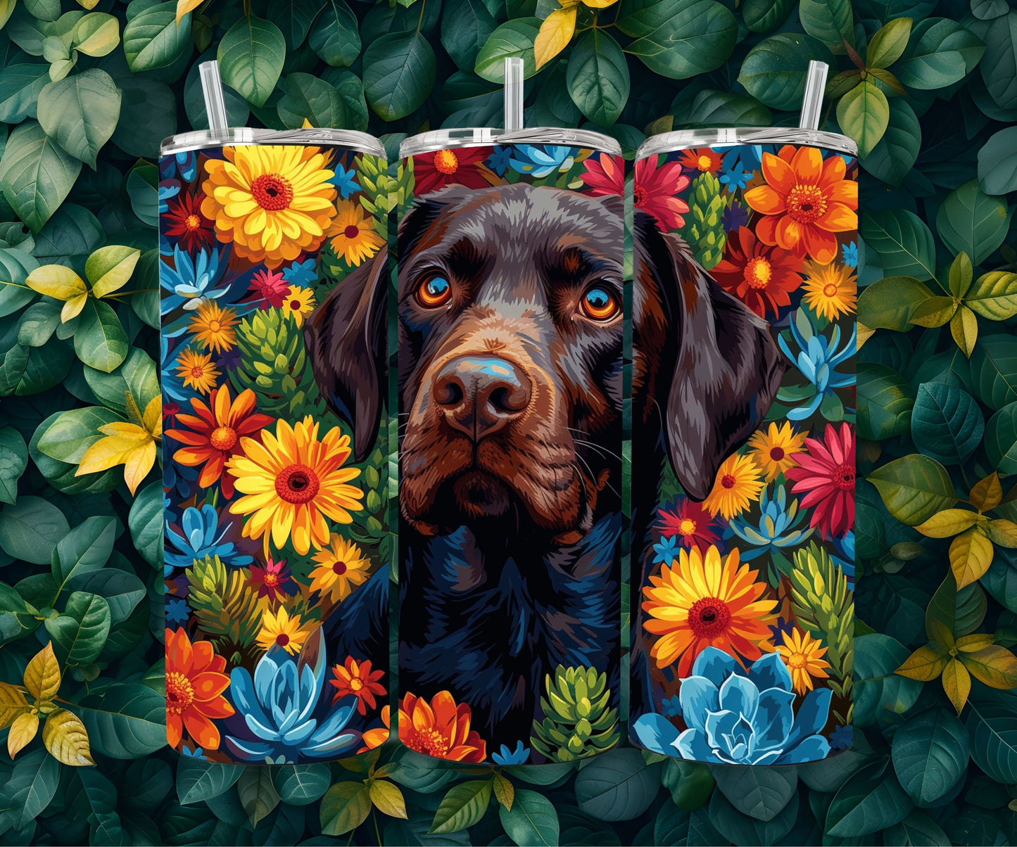 Chocolate Labrador Retriever Tumbler Wrap 20oz Skinny Tumbler , Colorful Museum Quality Chocolate Lab Art Tumbler Wraps-HO