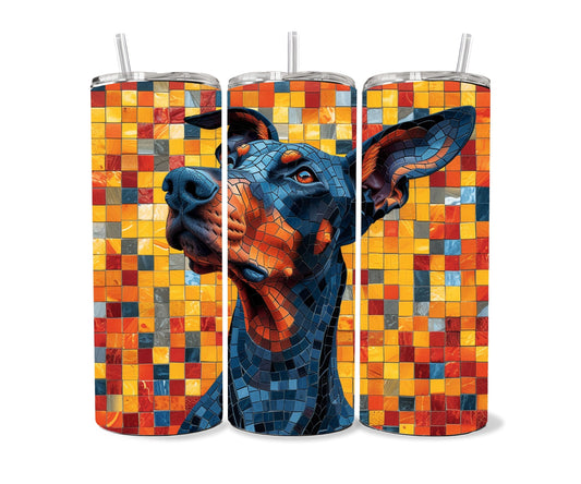 Doberman Tumbler Wrap 20oz Skinny Tumbler , Colorful Museum Quality Doberman Pinscher Art Tumbler Wraps-WM