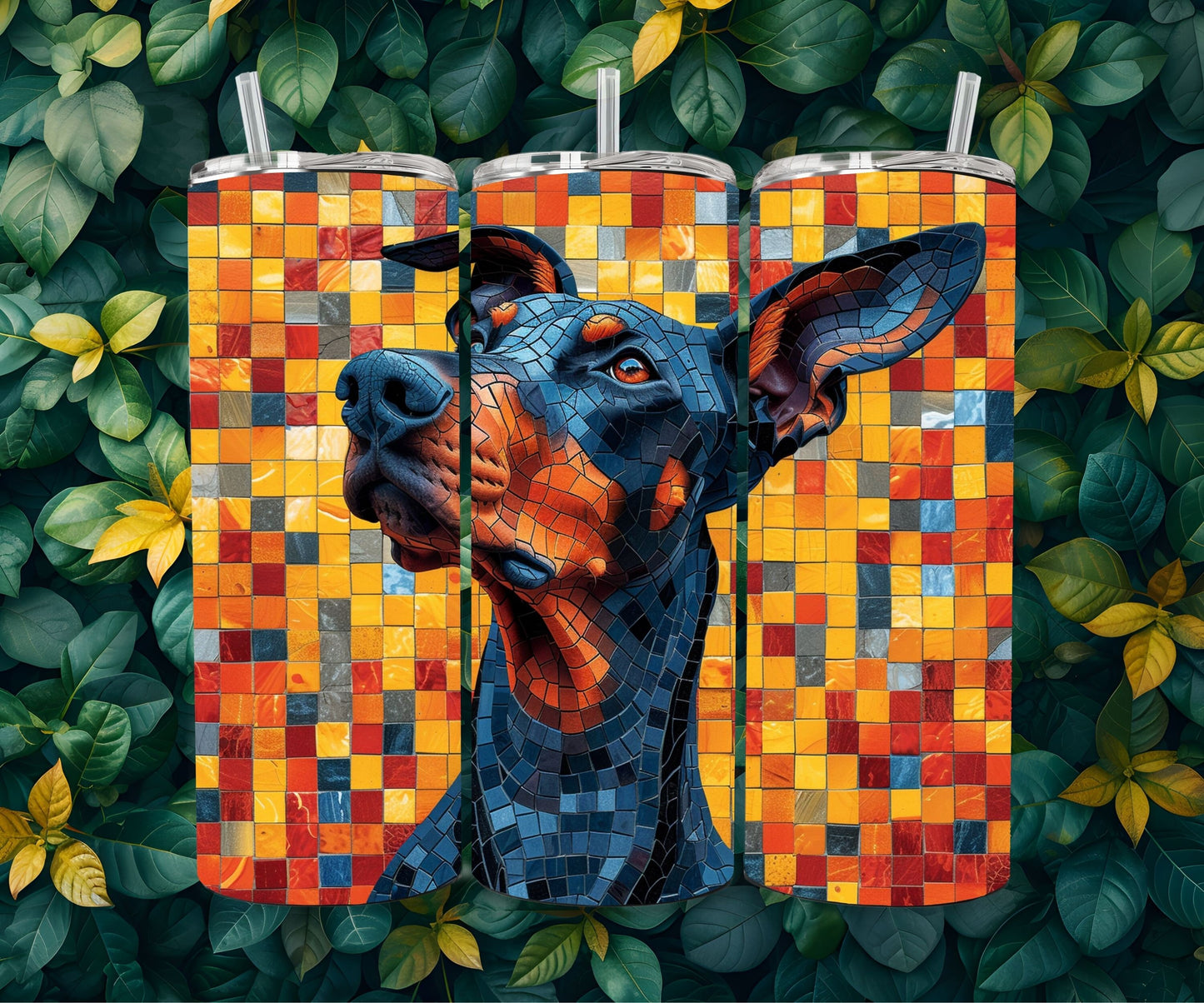 Doberman Tumbler Wrap 20oz Skinny Tumbler , Colorful Museum Quality Doberman Pinscher Art Tumbler Wraps-WM