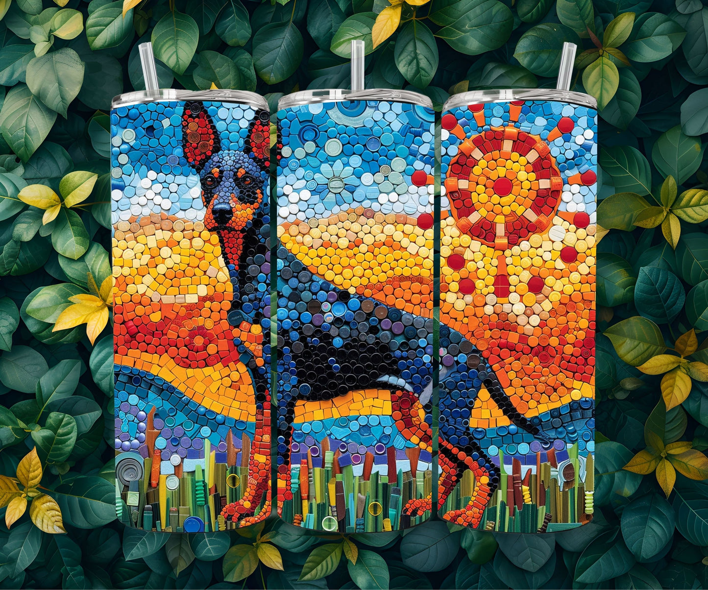 Doberman Tumbler Wrap 20oz Skinny Tumbler , Colorful Museum Quality Doberman Pinscher Art Tumbler Wraps-LR