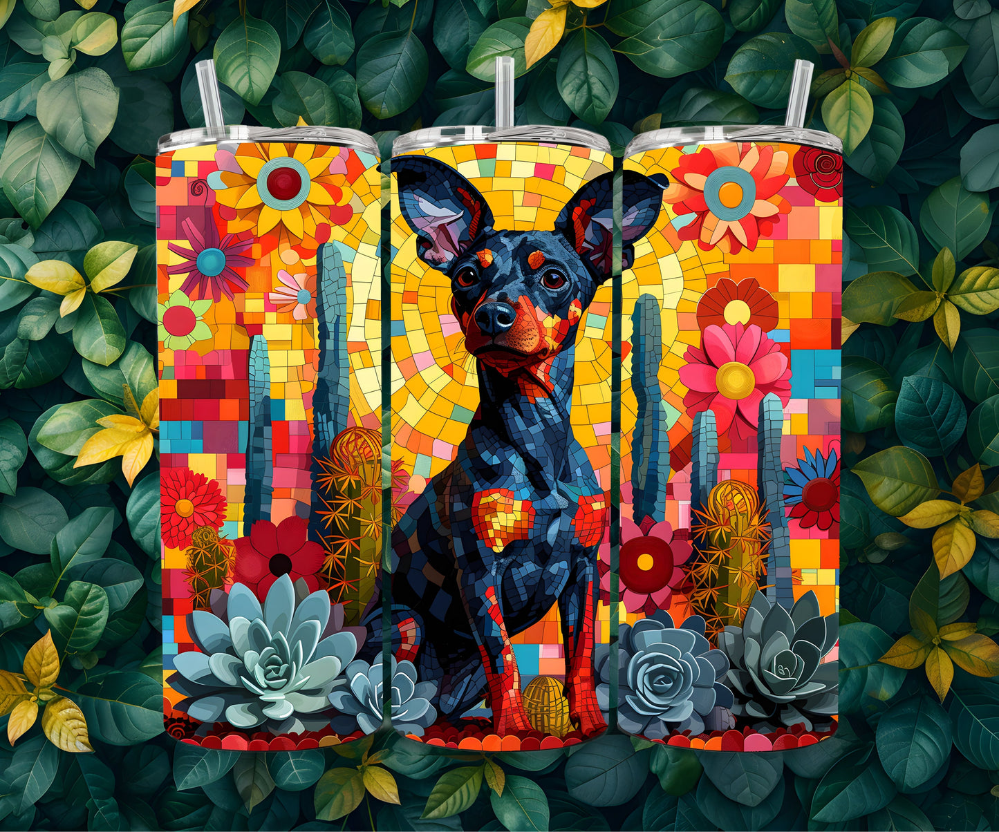 Miniature Doberman Tumbler Wrap 20oz Skinny Tumbler , Colorful Museum Quality Mini Doberman Pinscher Art Tumbler Wraps-EY