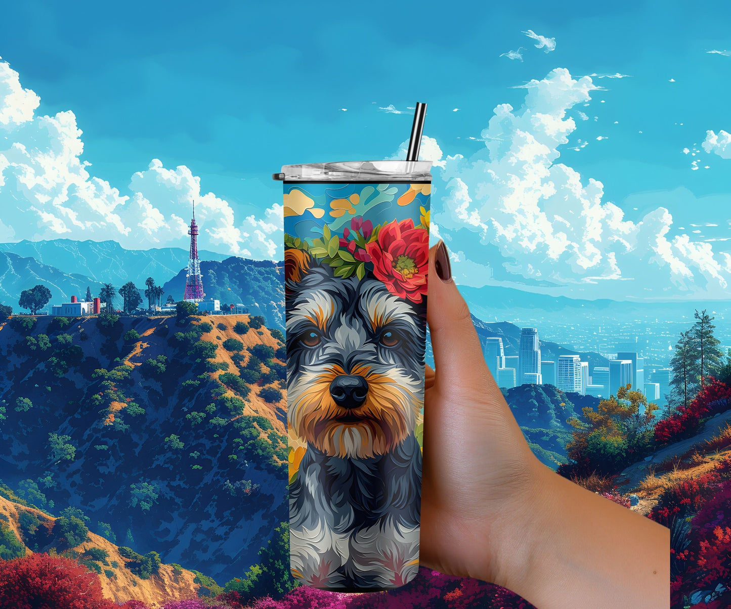 Terrier Tumbler Wrap 20oz Skinny Tumbler , Colorful Museum Quality Terrier Art Tumbler Wraps-GL