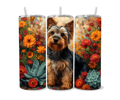 Yorkshire Terrier Tumbler Wrap 20oz Skinny Tumbler , Cute Colorful Museum Quality Yorkie Art Tumbler Wraps-YL