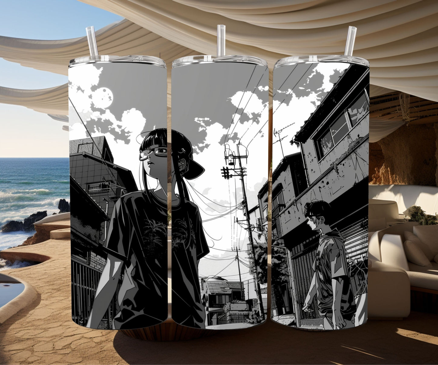 Manga Tumbler Wrap 20oz Skinny Tumbler PNG , Colorful Museum Quality Japanese Style Cute Manga Art Design Tumbler Wraps-FX