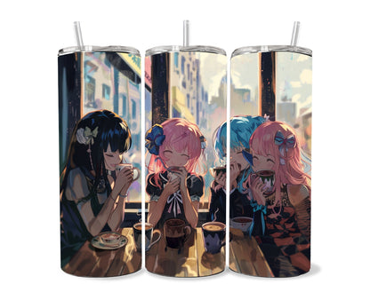 Manga Tumbler Wrap 20oz Skinny Tumbler PNG , Colorful Museum Quality Japanese Style Cute Manga Art Design Tumbler Wraps-FS