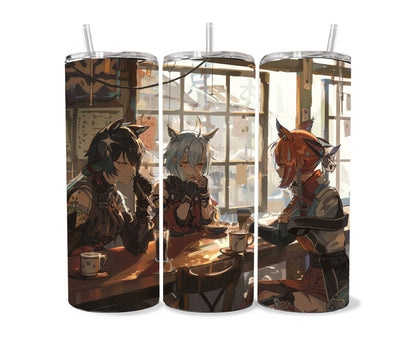 Manga Tumbler Wrap 20oz Skinny Tumbler PNG , Colorful Museum Quality Japanese Style Cute Manga Art Design Tumbler Wraps-VX