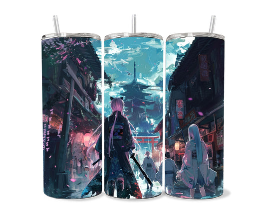 Anime Tumbler Wrap 20oz Skinny Tumbler , Colorful Museum Quality Japanese Style Cute Anime Art PNG Design Tumbler Wraps-ZJ