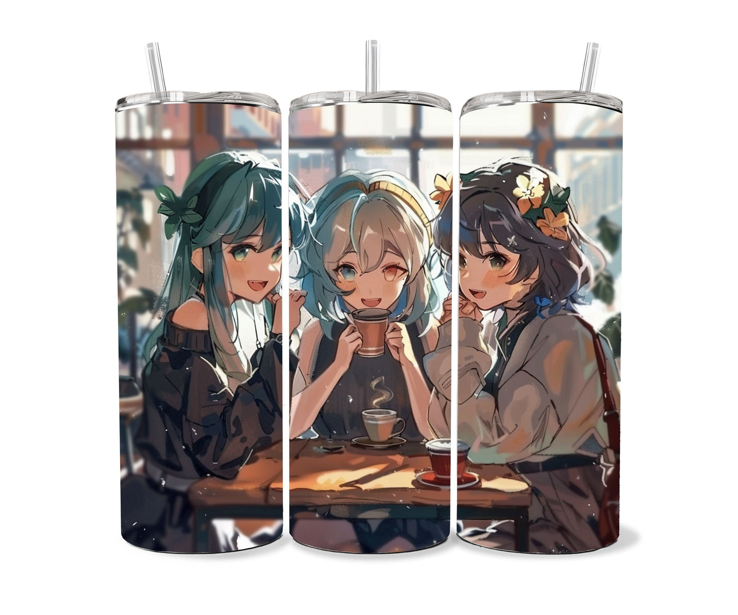 Anime Tumbler Wrap 20oz Skinny Tumbler , Colorful Museum Quality Japanese Style Cute Anime Art PNG Design Tumbler Wraps-YM