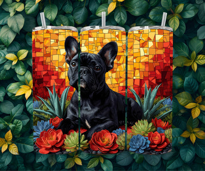 Black French Bulldog 20oz Frenchie Tumbler Wrap, Colorful and Customizable-QD