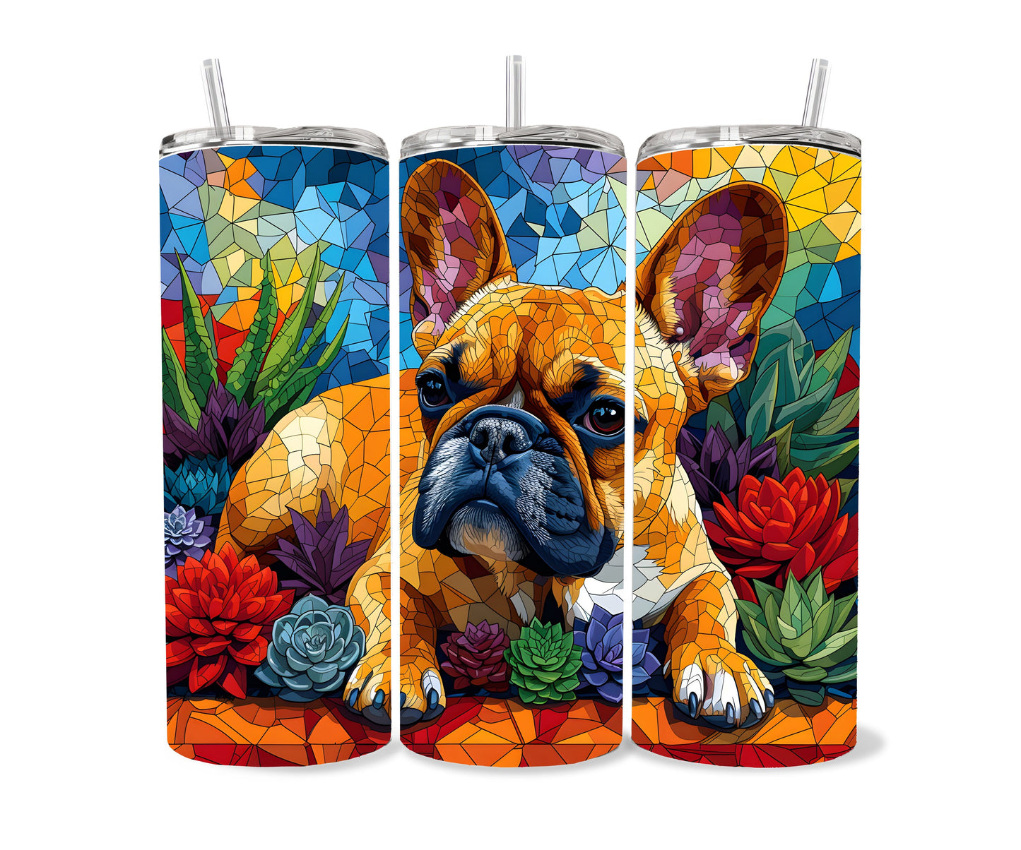 Brown French Bulldog 20oz Frenchie Tumbler Wrap, High Resolution 300 ppi Colorful and Customizable-AC