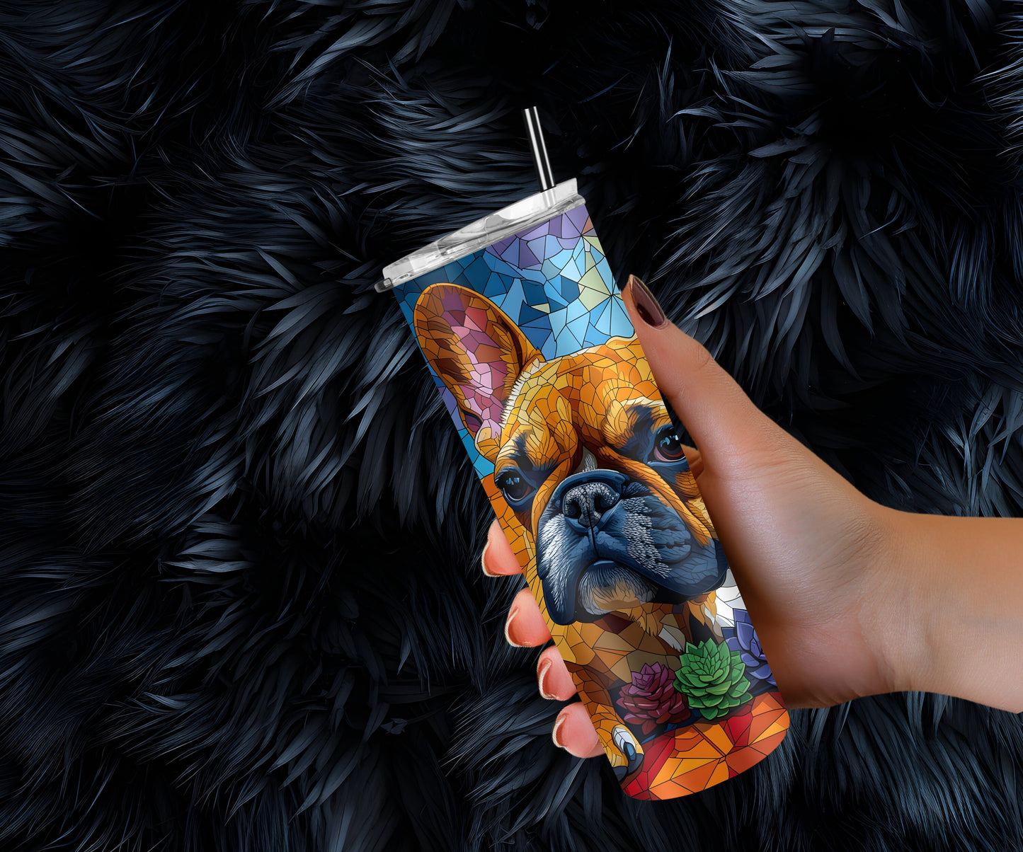 Brown French Bulldog 20oz Frenchie Tumbler Wrap, High Resolution 300 ppi Colorful and Customizable-AC