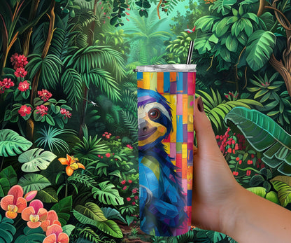 Sloth Tumbler Wrap 20oz Skinny Tumbler , Colorful Museum Quality Cute Sloth Art and Succulent Plant Tumbler Wraps with Two Sloths.-LP