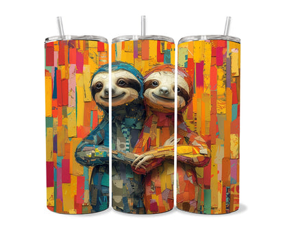 Sloth Tumbler Wrap 20oz Skinny Tumbler , Colorful Museum Quality Cute Sloth Art and Succulent Plant Tumbler Wraps with Two Adorable Sloths.-GG