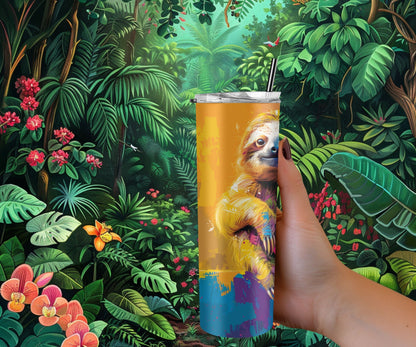 Sloth Tumbler Wrap 20oz Skinny Tumbler , Colorful Museum Quality Cute Sloth Art and Succulent Plant Tumbler Wraps with Two Adorable Sloths.-UV