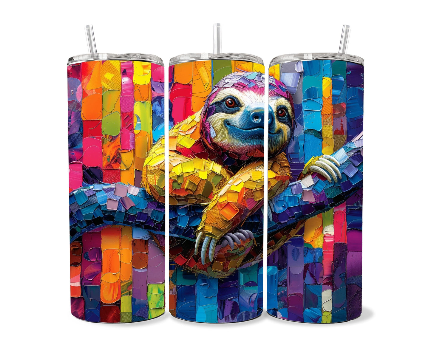 Sloth Tumbler Wrap 20oz Skinny Tumbler , Colorful Museum Quality Cute Sloth Art  Tumbler Wraps with Adorable Sloths.-IY