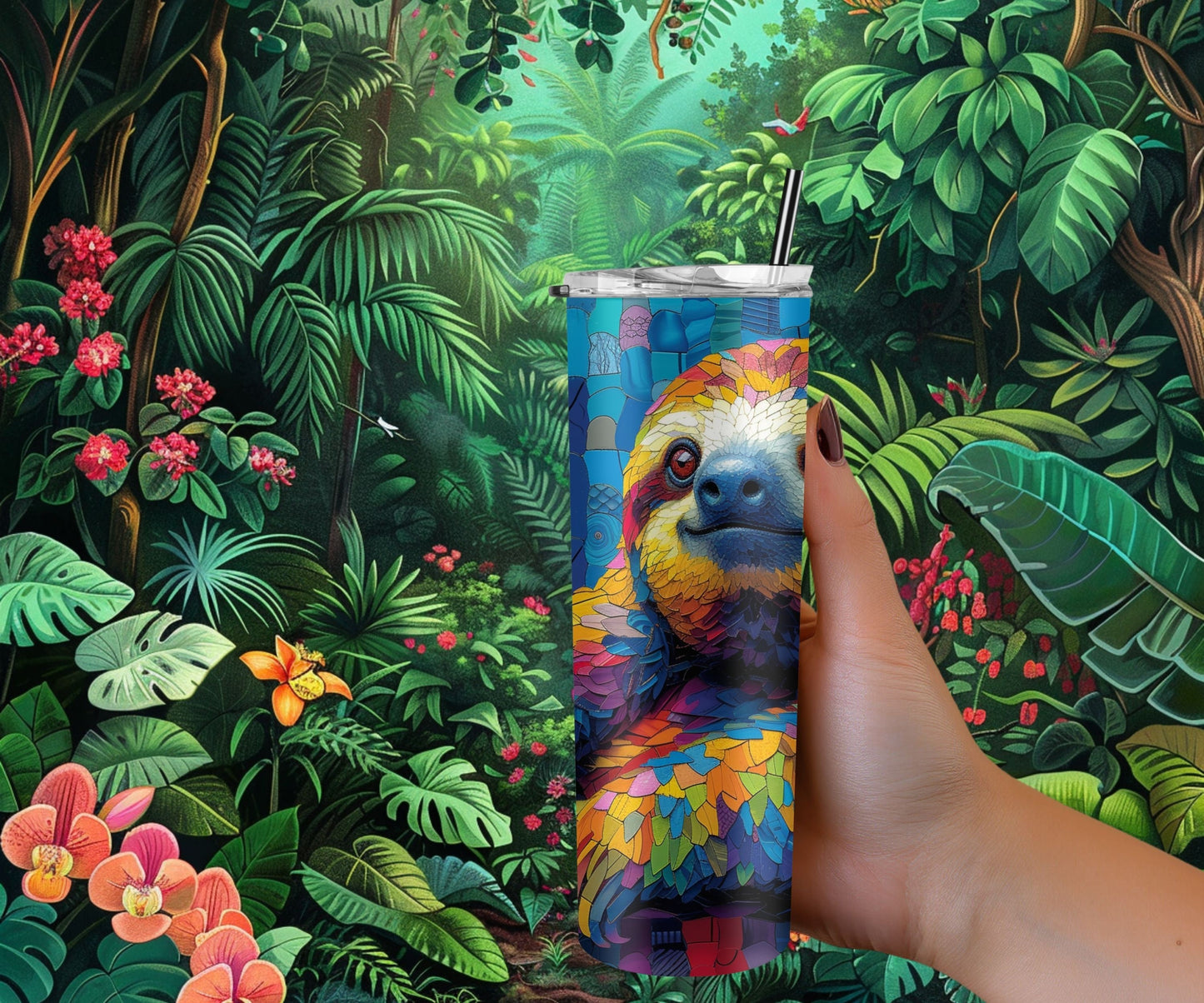 Sloth Tumbler Wrap 20oz Skinny Tumbler , Colorful Museum Quality Cute Sloth Art  Tumbler Wraps with Adorable Sloths.-RC