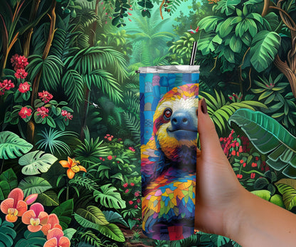 Sloth Tumbler Wrap 20oz Skinny Tumbler , Colorful Museum Quality Cute Sloth Art  Tumbler Wraps with Adorable Sloths.-RC