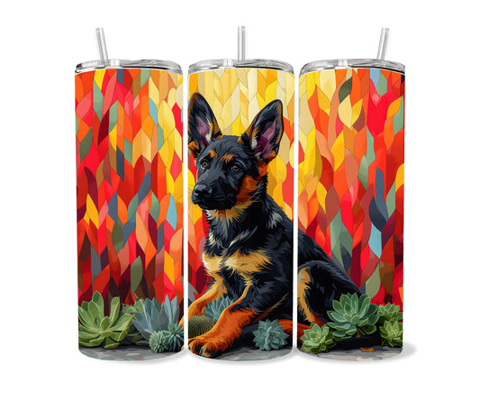 German Shepherd Puppy 20oz Tumbler Wrap, High Resolution 300 ppi Colorful and Customizable Museum Quality Art-EM