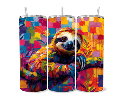 Sloth Tumbler Wrap 20oz Skinny Tumbler , Colorful Museum Quality Cute Sloth Art  Tumbler Wraps with Adorable Sloths.-FV