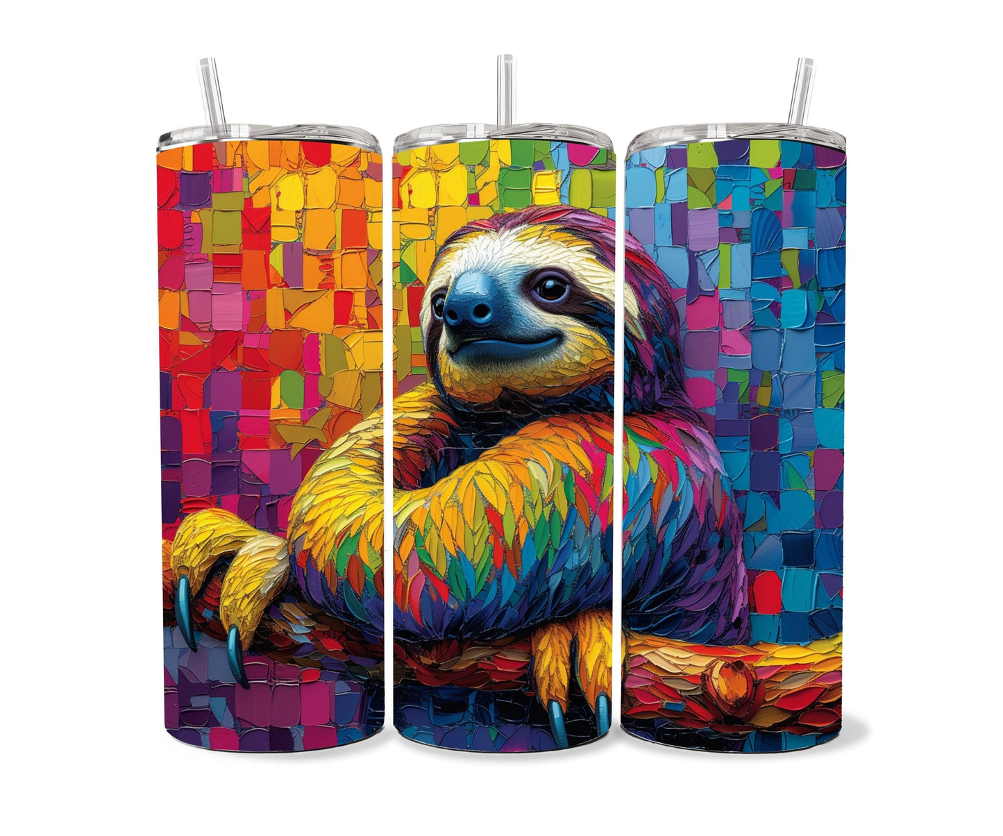 Sloth Tumbler Wrap 20oz Skinny Tumbler , Colorful Museum Quality Cute Sloth Art  Tumbler Wraps with Adorable Sloths.-CM