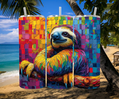 Sloth Tumbler Wrap 20oz Skinny Tumbler , Colorful Museum Quality Cute Sloth Art  Tumbler Wraps with Adorable Sloths.-CM