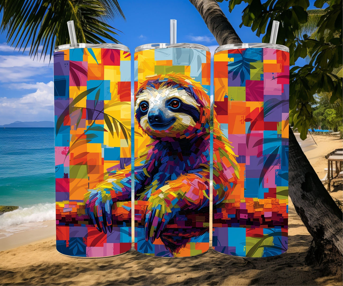 Sloth Tumbler Wrap 20oz Skinny Tumbler , Colorful Museum Quality Cute Sloth Art  Tumbler Wraps with Adorable Sloths.-RL