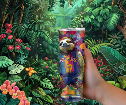 Sloth Tumbler Wrap 20oz Skinny Tumbler , Colorful Museum Quality Cute Sloth Art  Tumbler Wraps with Adorable Basketball Playing Sloths.-NJ