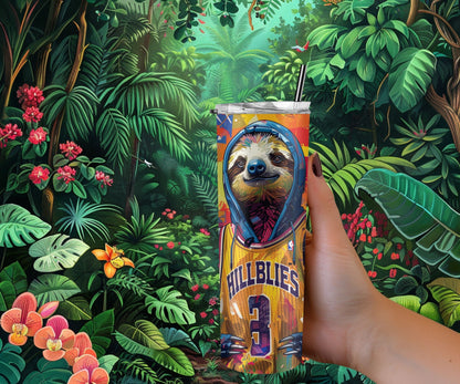 Sloth Tumbler Wrap 20oz Skinny Tumbler , Colorful Museum Quality Cute Sloth Art  Tumbler Wraps with Adorable Basketball Playing Sloths.-II